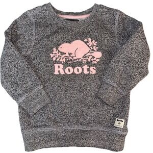 Roots Toddler‎ Girls Organic Original Crew Sweatshirt Gray And Pink Size 3